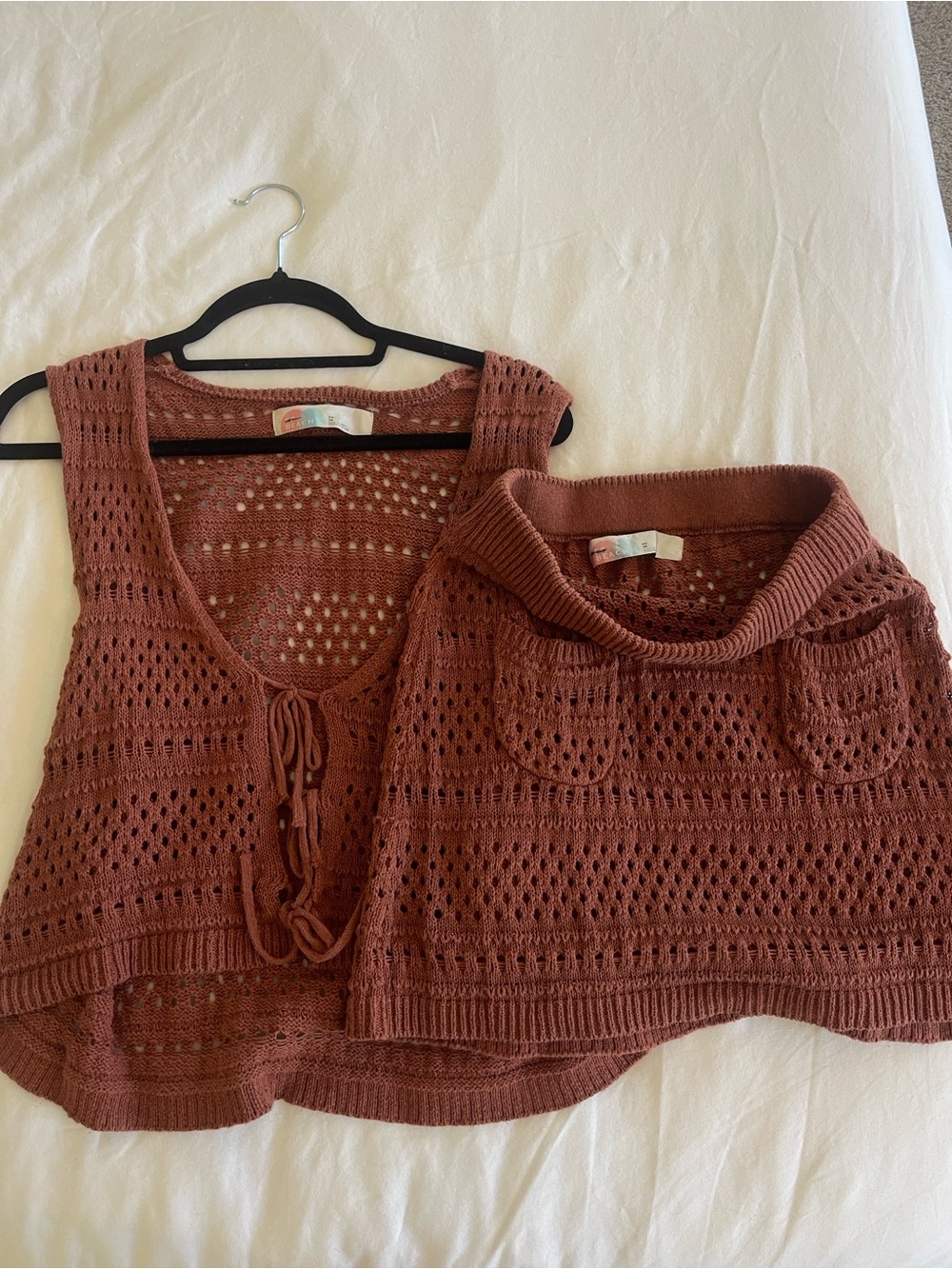 free people Crochet Knit Two-Piece Set in Rust